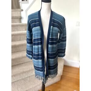 Ralph Lauren Navy & Light Blue Strip Fringe Western Long Line Cardigan
